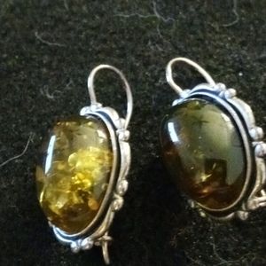 Vintage Sterling Green Baltic Earrings